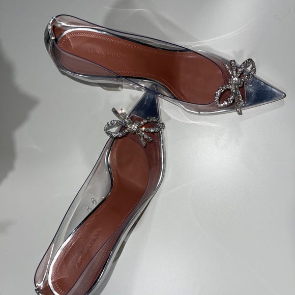 Amina Muaddi Rosie 95mm Crystal Bow Glass Pumps - Picture 6 of 6